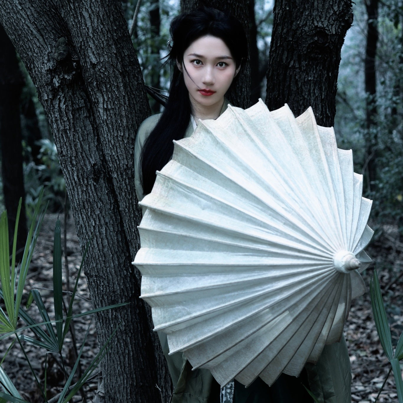Beige Handmade Chinese Oil-Paper Umbrella